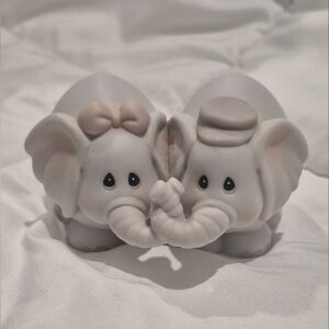 Vintage Precious Moments Elephant Figurine Pair - Gray and White 1992